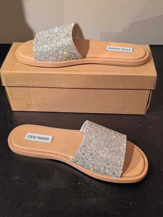 Steve Madden Shoes - Steve Madden Silver Crystal Embellished Slide Sandals